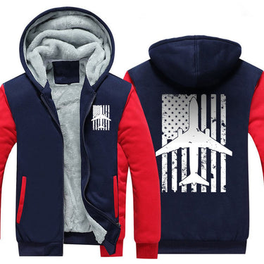 B737 AIRLINER DISTRESSED AMERICAN FLAG DESIGNED ZIPPER SWEATER THE AV8R